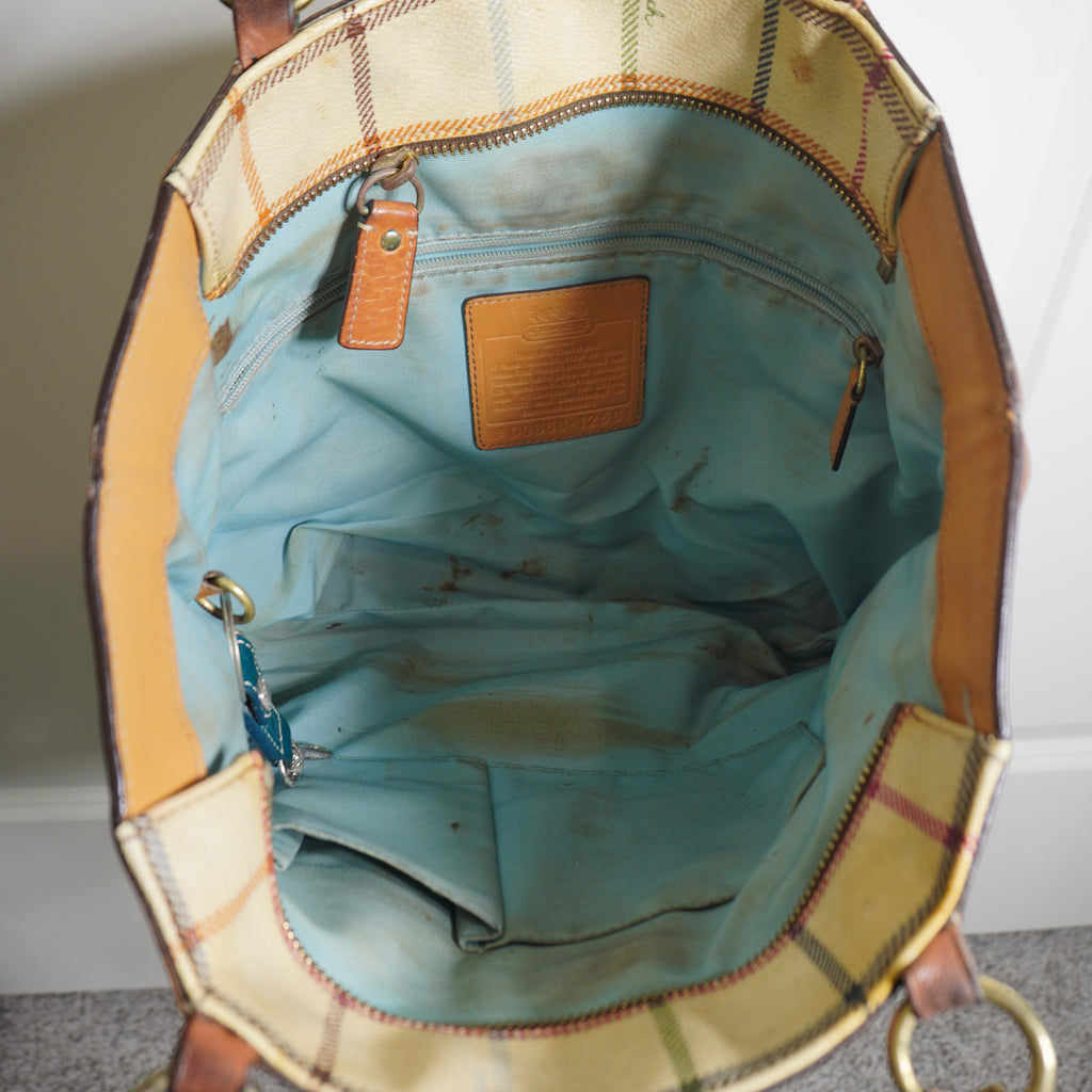 Coach Plaid Beige Blue Shoulder Bag