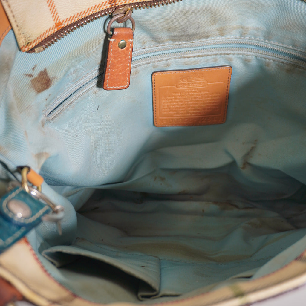 Coach Plaid Beige Blue Shoulder Bag