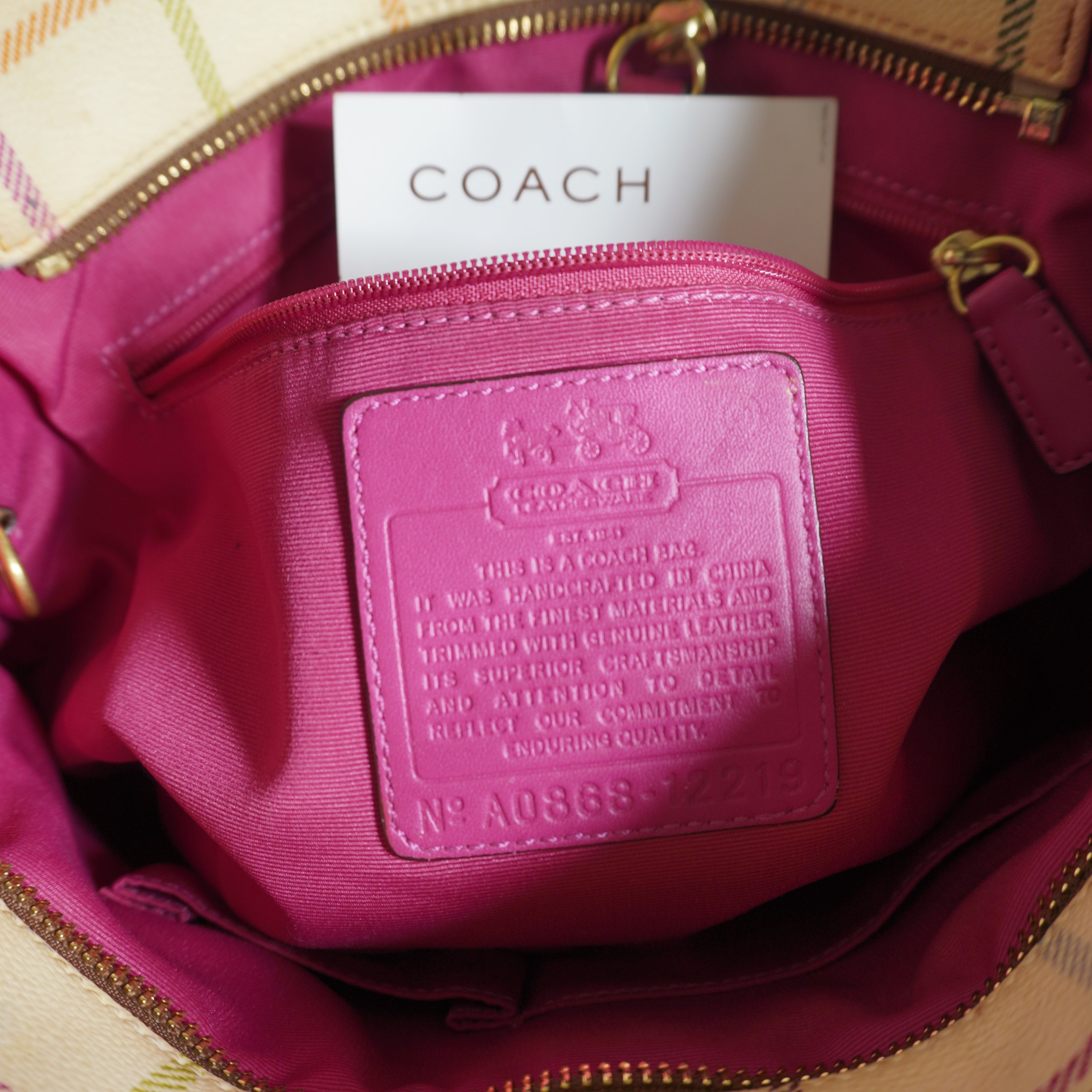 Coach Plaid Beige Pink Tote Bag