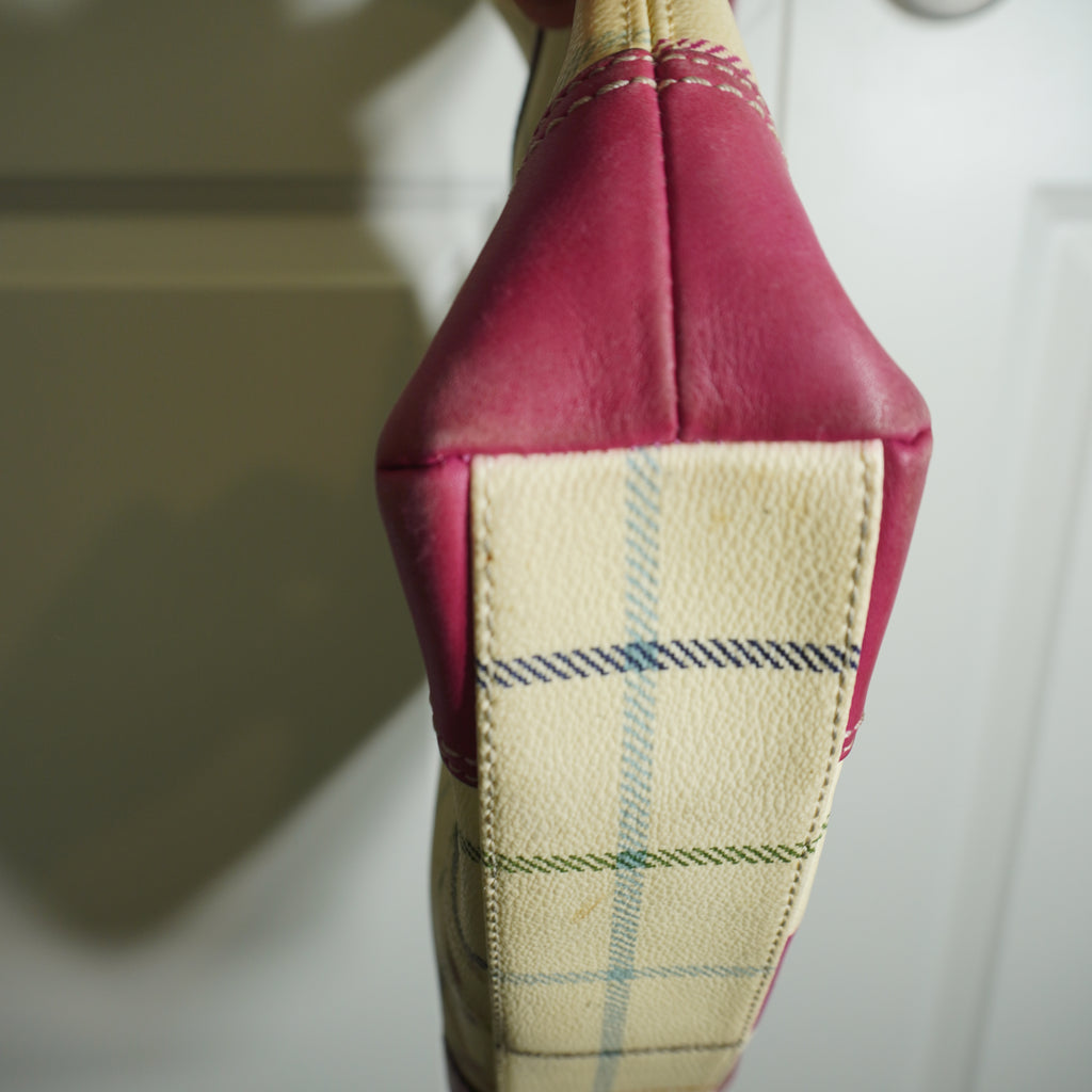 Coach Plaid Beige Pink Tote Bag