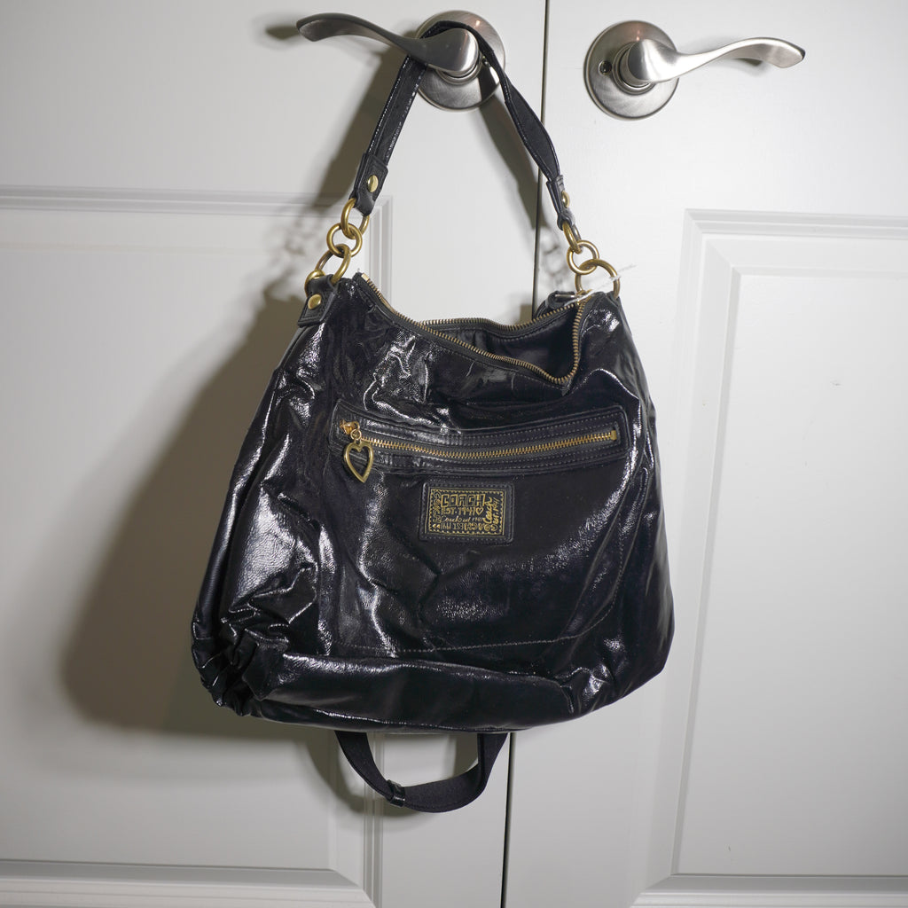 Coach Poppy Black Leather Shoulder Bag