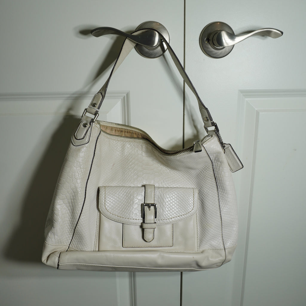 Coach Off-White Embossed Leather Shoulder Bag
