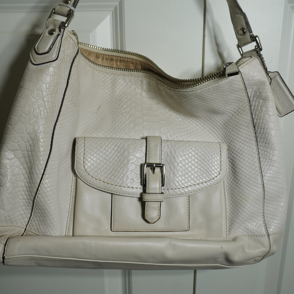 Coach Off-White Embossed Leather Shoulder Bag