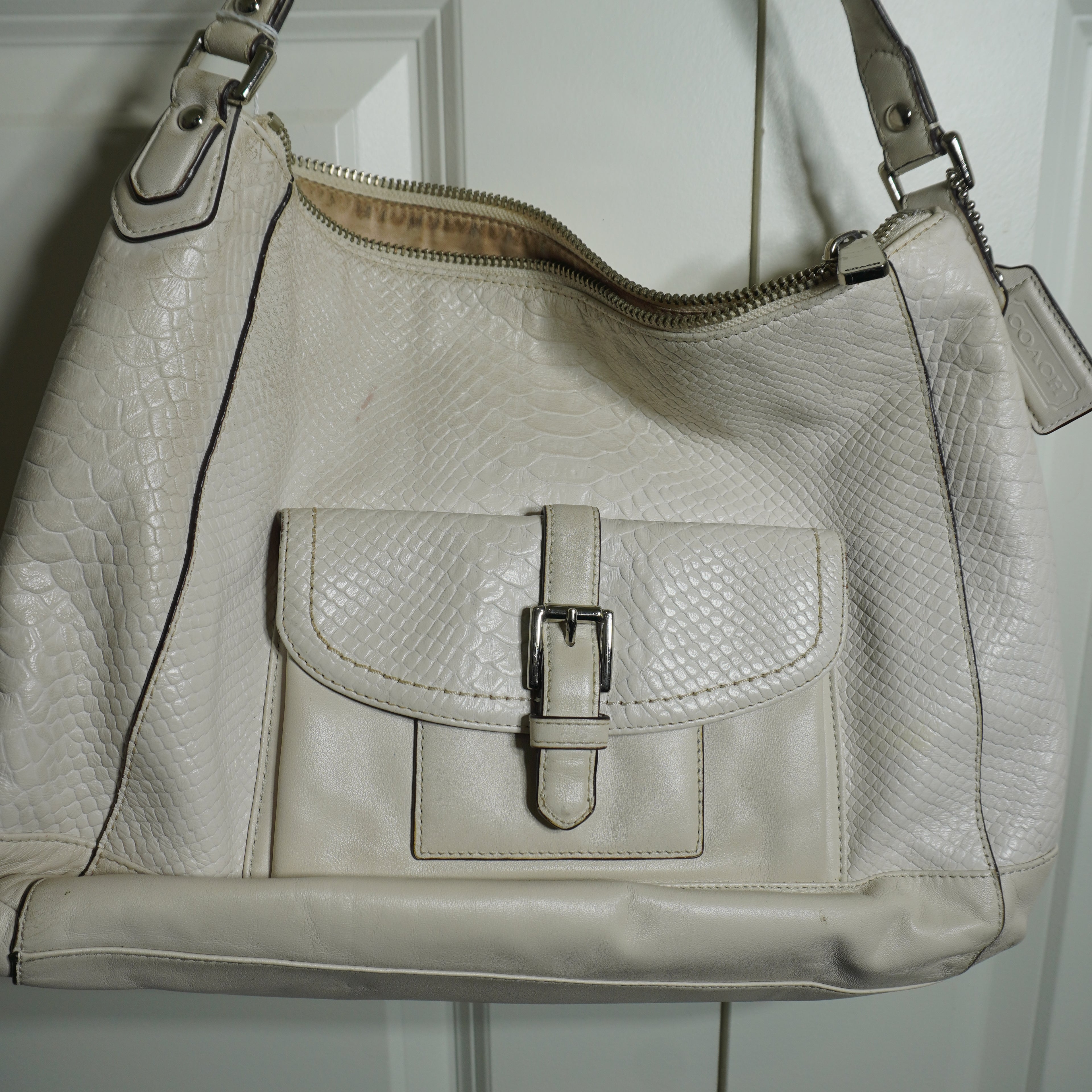 Coach Off-White Embossed Leather Shoulder Bag