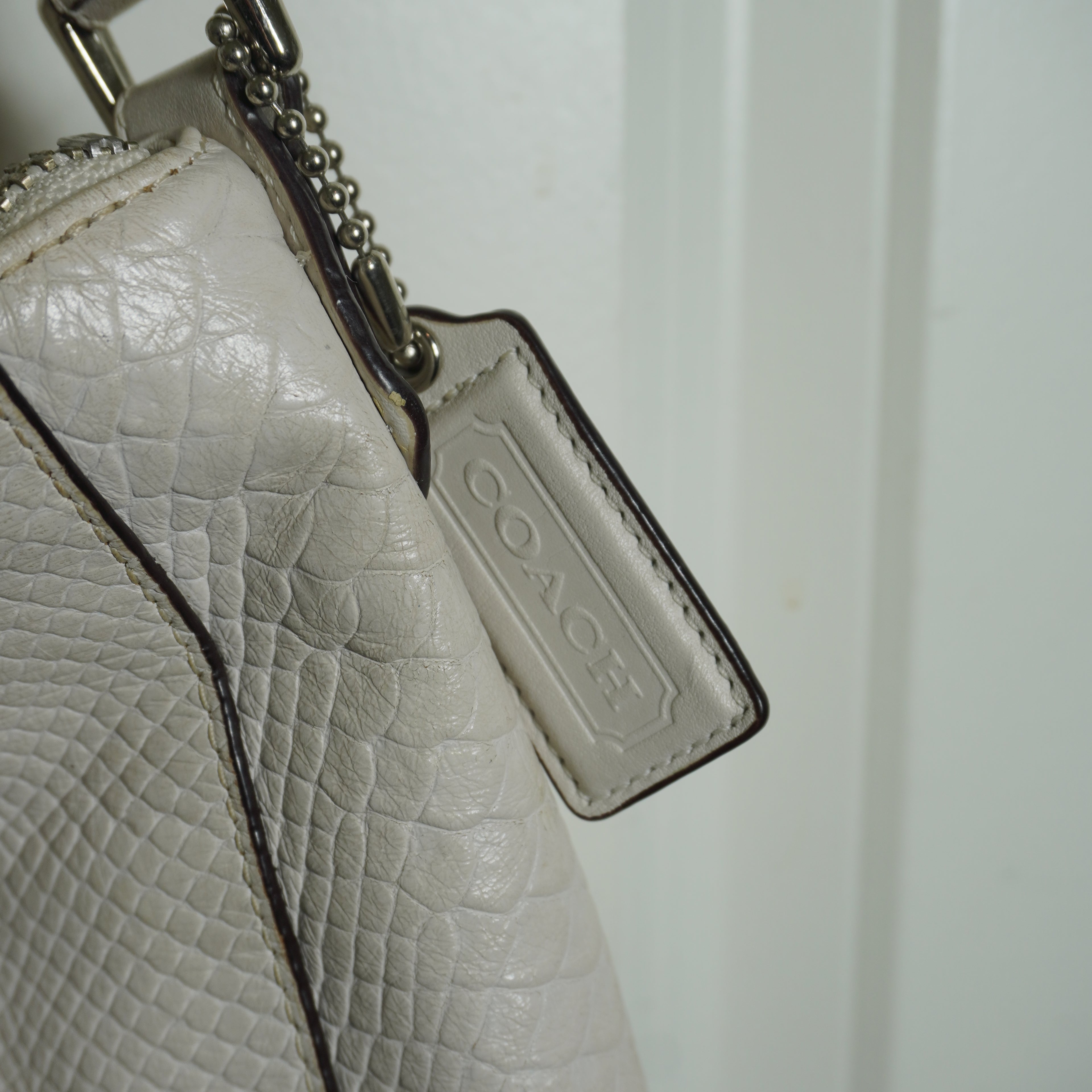 Coach Off-White Embossed Leather Shoulder Bag