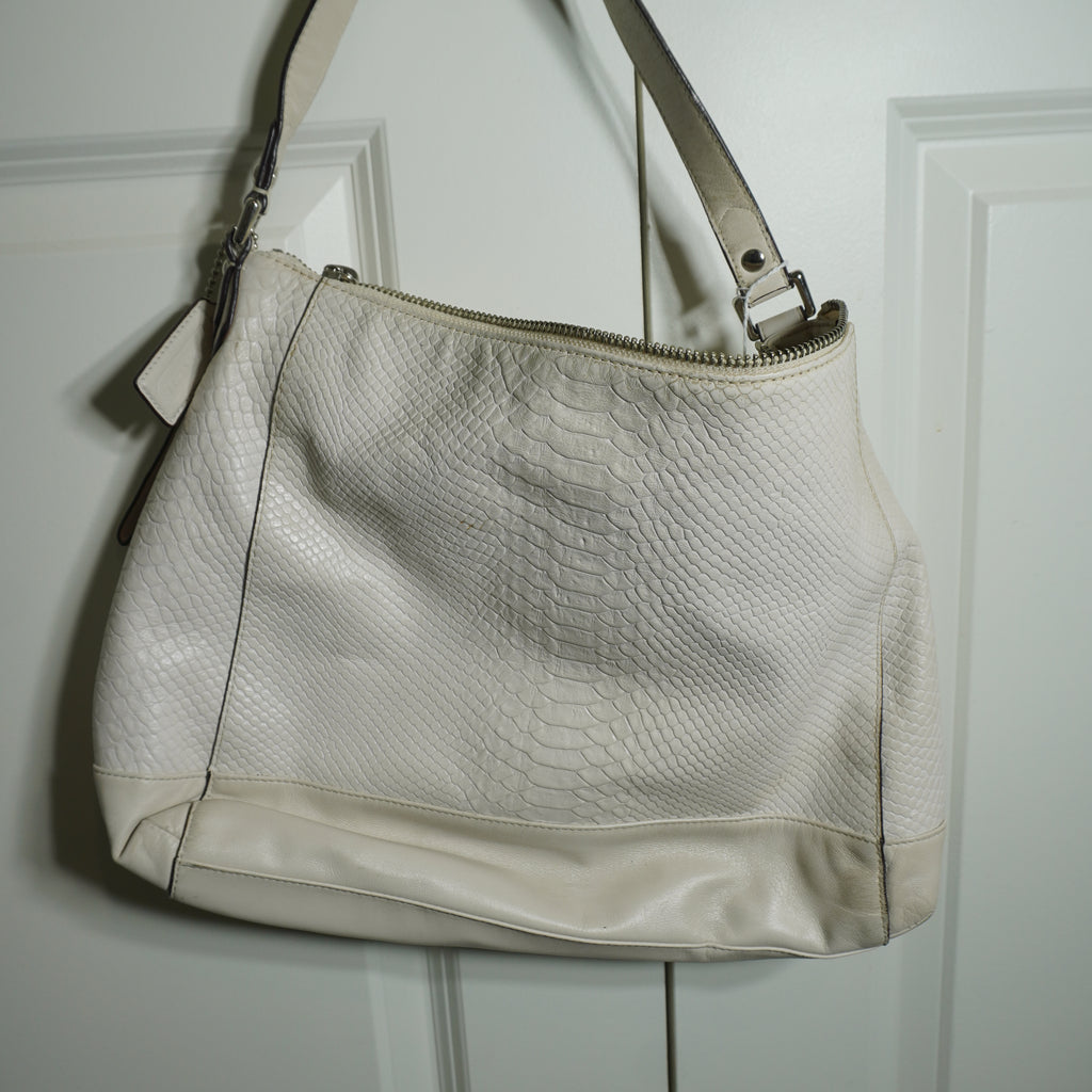 Coach Off-White Embossed Leather Shoulder Bag