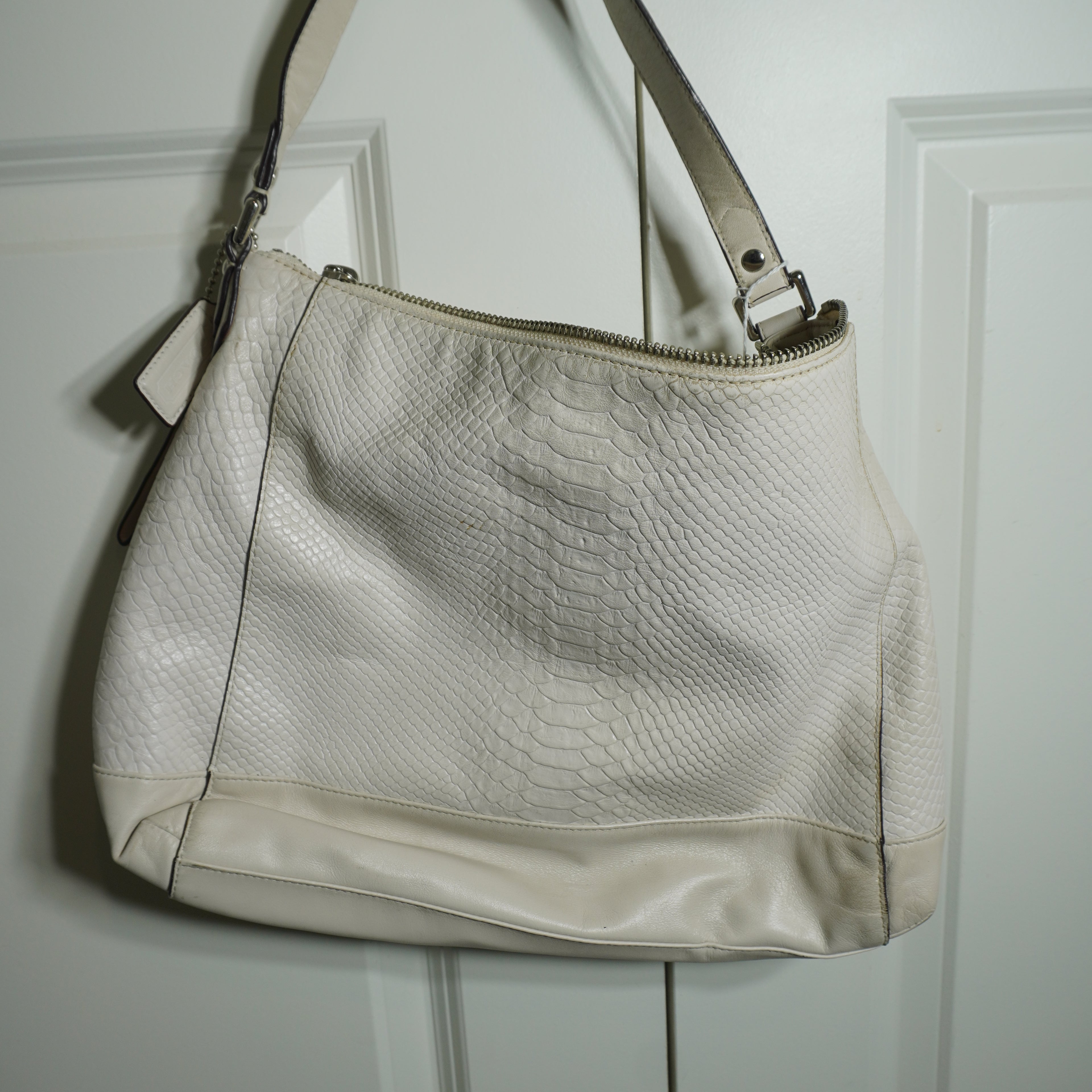 Coach Off-White Embossed Leather Shoulder Bag