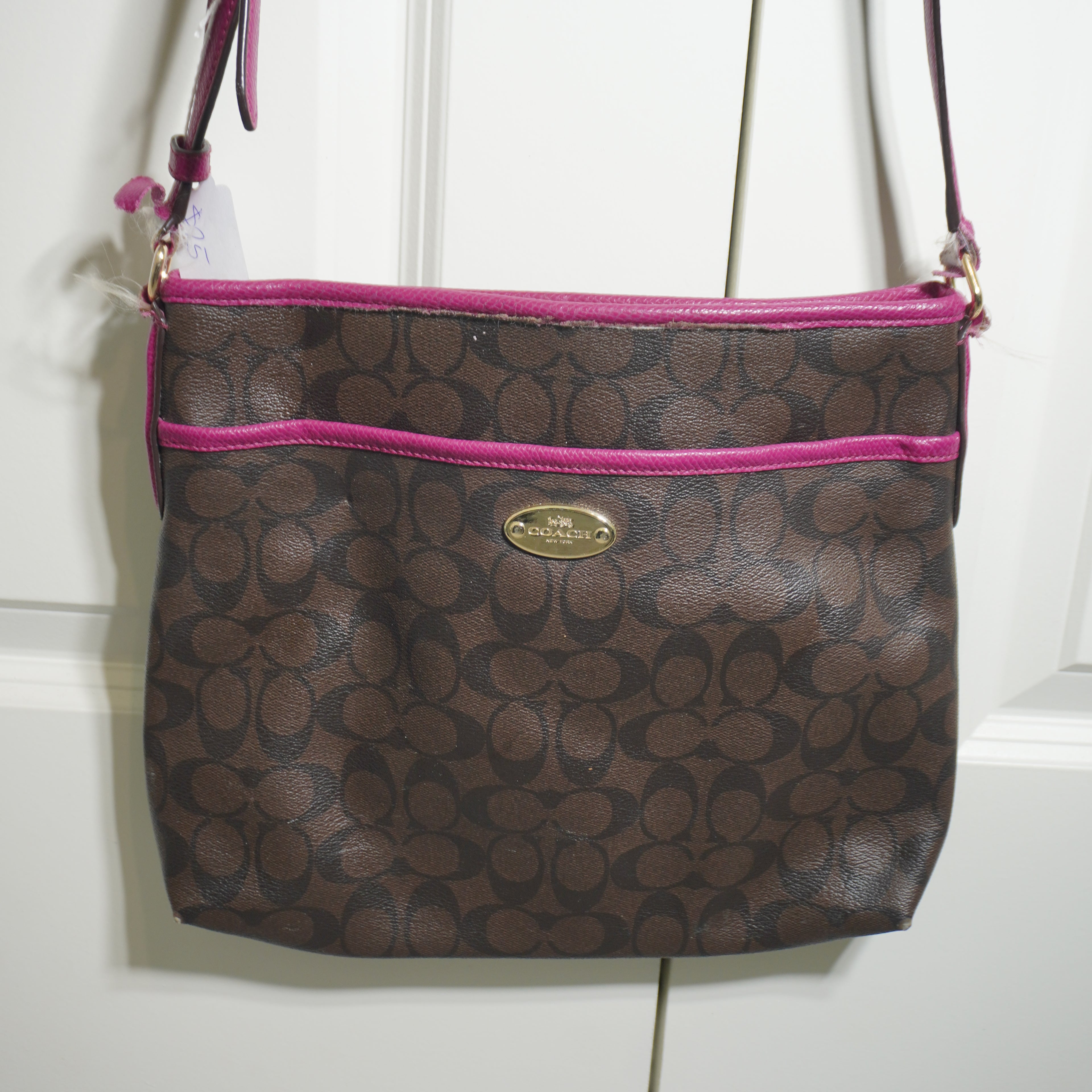 Coach Brown & Pink Signature Canvas Crossbody