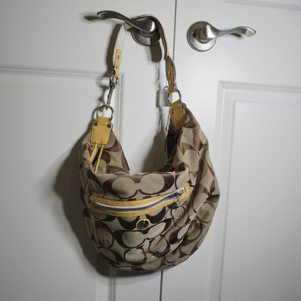 Coach Beige Brown Monogram Shoulder Bag