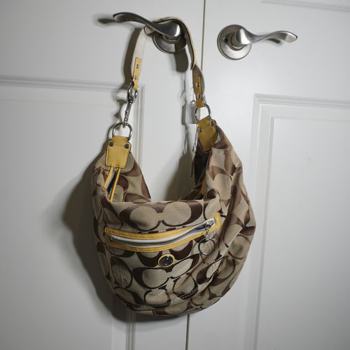 Coach Beige Brown Monogram Shoulder Bag