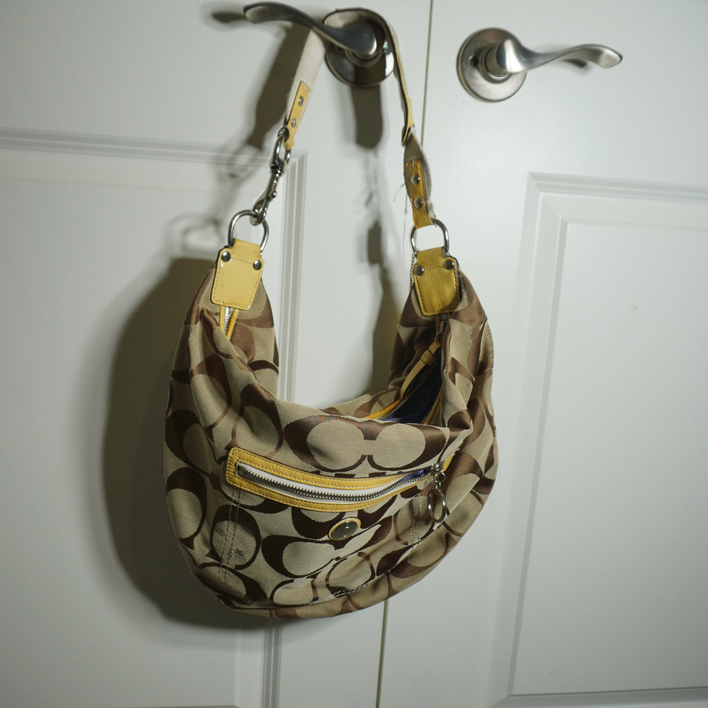 Coach Beige Brown Monogram Shoulder Bag