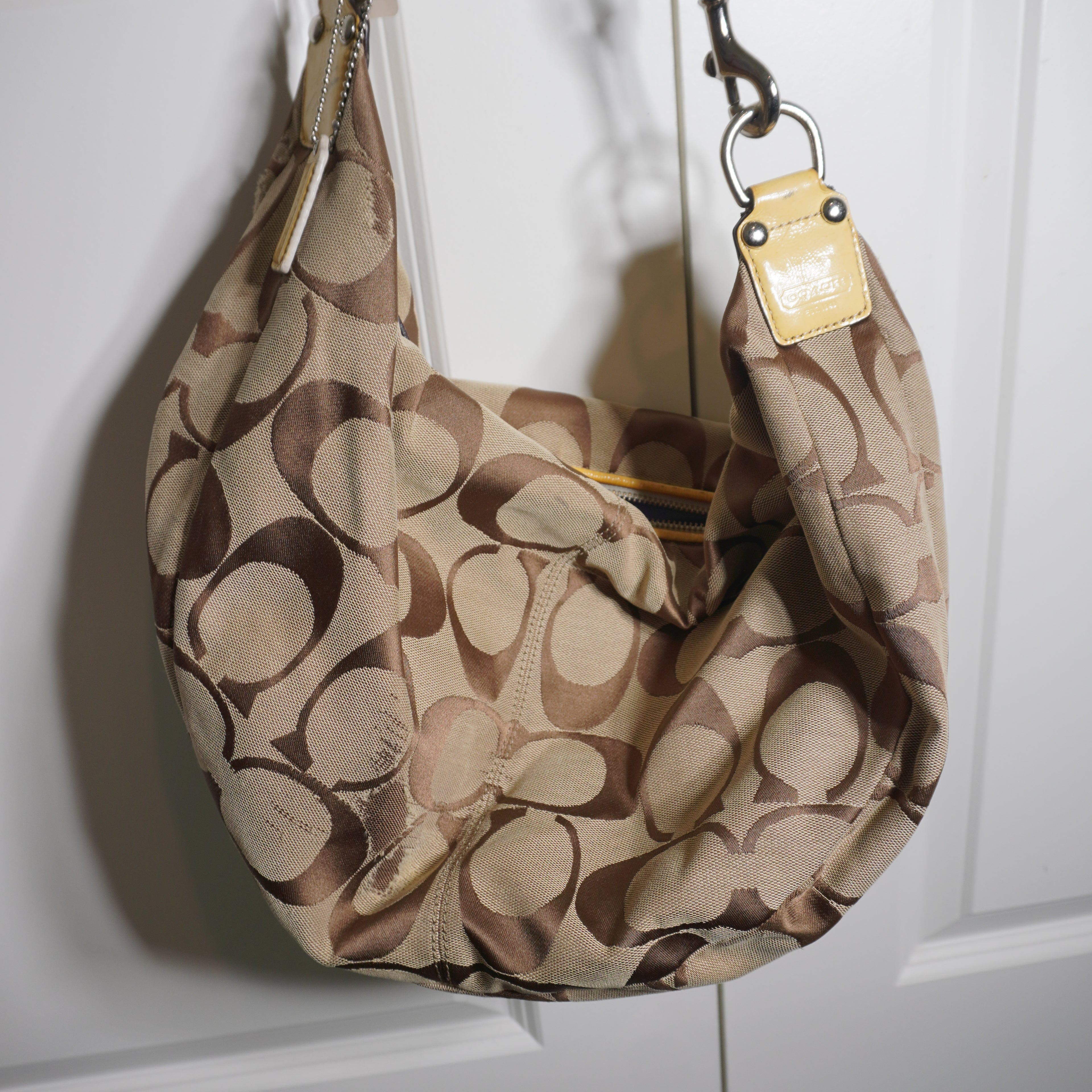 Coach Beige Brown Monogram Shoulder Bag